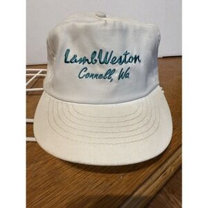 Vintage Lamb Weston Hat Connell WA USA White Leather Strap Dad Cap 80s Promo